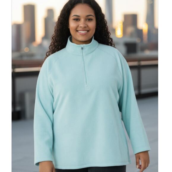 Eddie Bauer Women's Fleece Quarter Zip Sea Blue Size 2X NWT - Picture 1 of 8